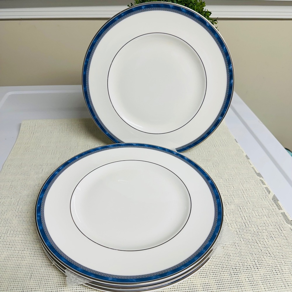 Royal Doulton Atlanta Dinner Plates 4 Piece Set Blue Trims Vintage Bone China